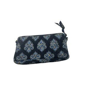 Navy Quilted Wristlet with Paisley Motif